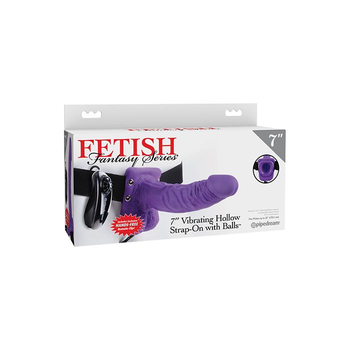 Fetish Fantasy Series 7" Vibrating Hollow Strap On w/Balls - Purple