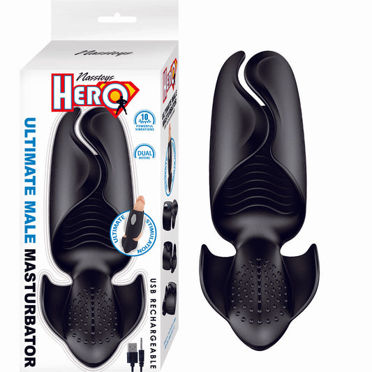 Hero Ultimate Male Masturbator 6.5" - Dual Motors - USB Rechargeable - Black