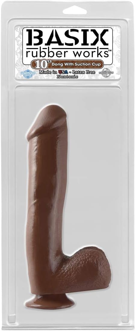 Basix Rubber Works 10 inches Dong Suction Cup Brown