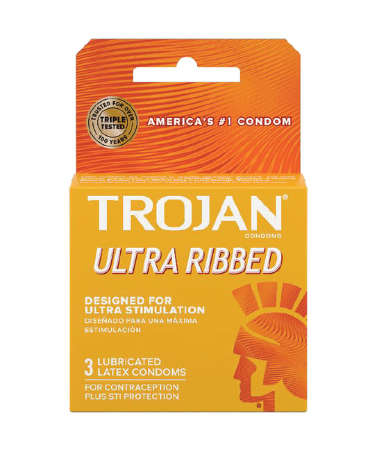 Trojan Ultra Ribbed Condoms - Box of 3