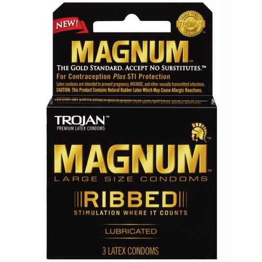 Trojan Magnum Ribbed Condoms - Box of 3