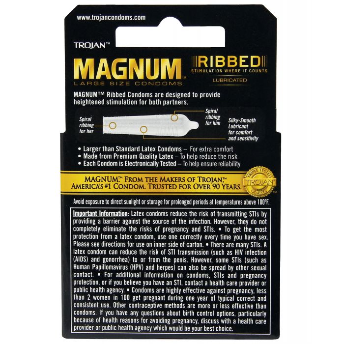 Trojan Magnum Ribbed Condoms - Box of 3