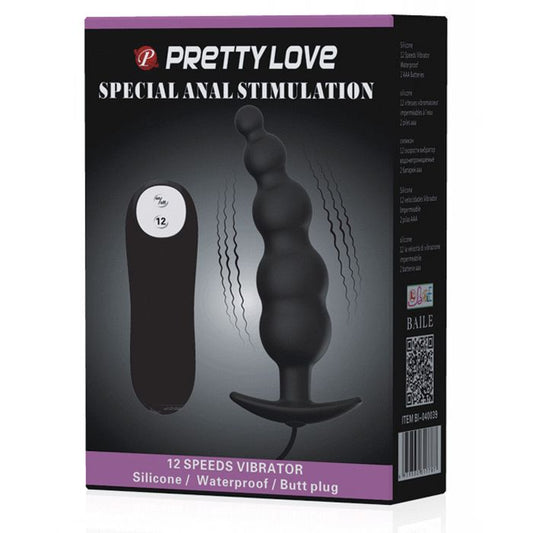 Pretty Love Vibrating Bead Shaped Butt Plug - Black