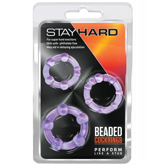 Blush Stay Hard Beaded Cock Rings - Purple Pack of 3