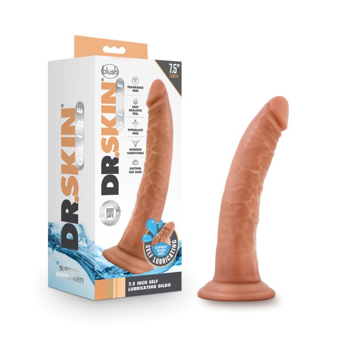 Blush Dr. Skin Glide 7.5" Self Lubricating  Dildo - Mocha