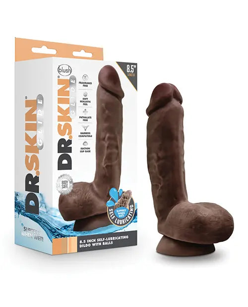 Blush Dr. Skin Glide 8.5" Self Lubricating  Dildo w/Balls - Chocolate