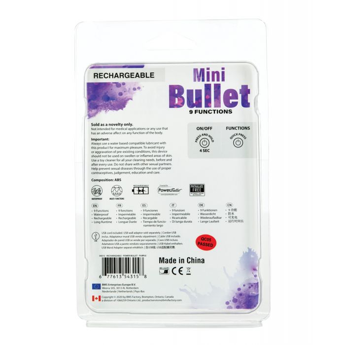 Mini Bullet Rechargeable Bullet - 9 Functions Purple
