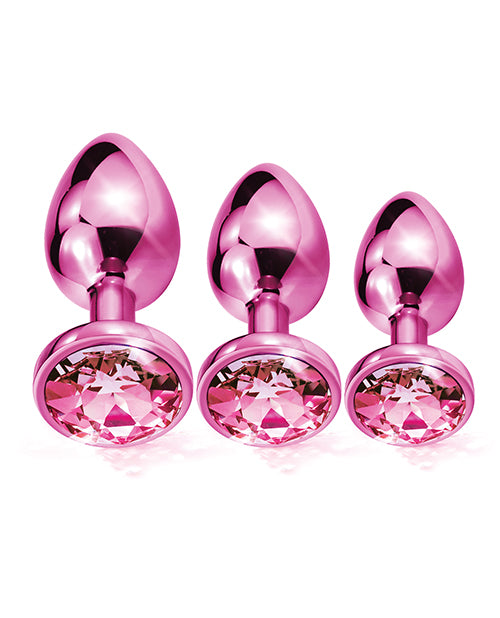 Nixie Metal Butt Plug Trainer Set w/Inlaid Jewel - Pink Metallic