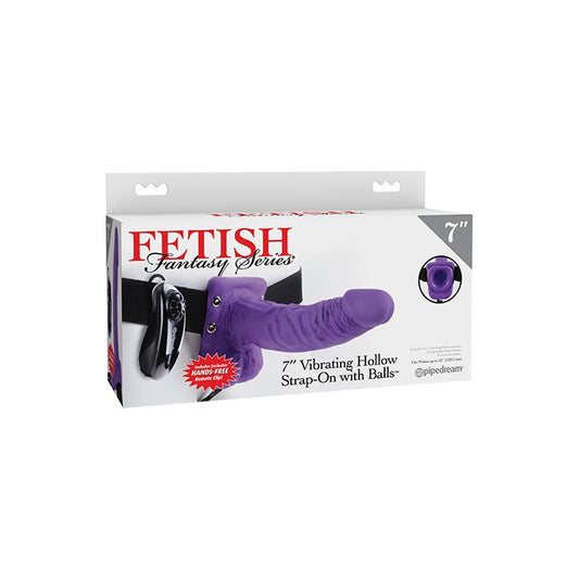Fetish Fantasy Series 7" Vibrating Hollow  Strap On w/Balls - Purple