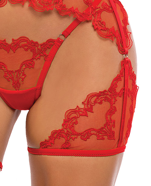 Baroque Heart Embroidered Lace 3 pc  Chaps Set - Red SM