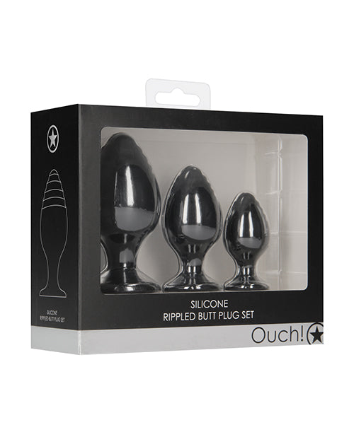 Shots Ouch Rippled Butt Plug Set - Black