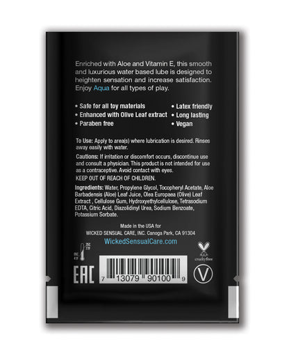 Wicked Sensual Care Aqua Water Based  Lubricant - .1 oz Fragrance Free