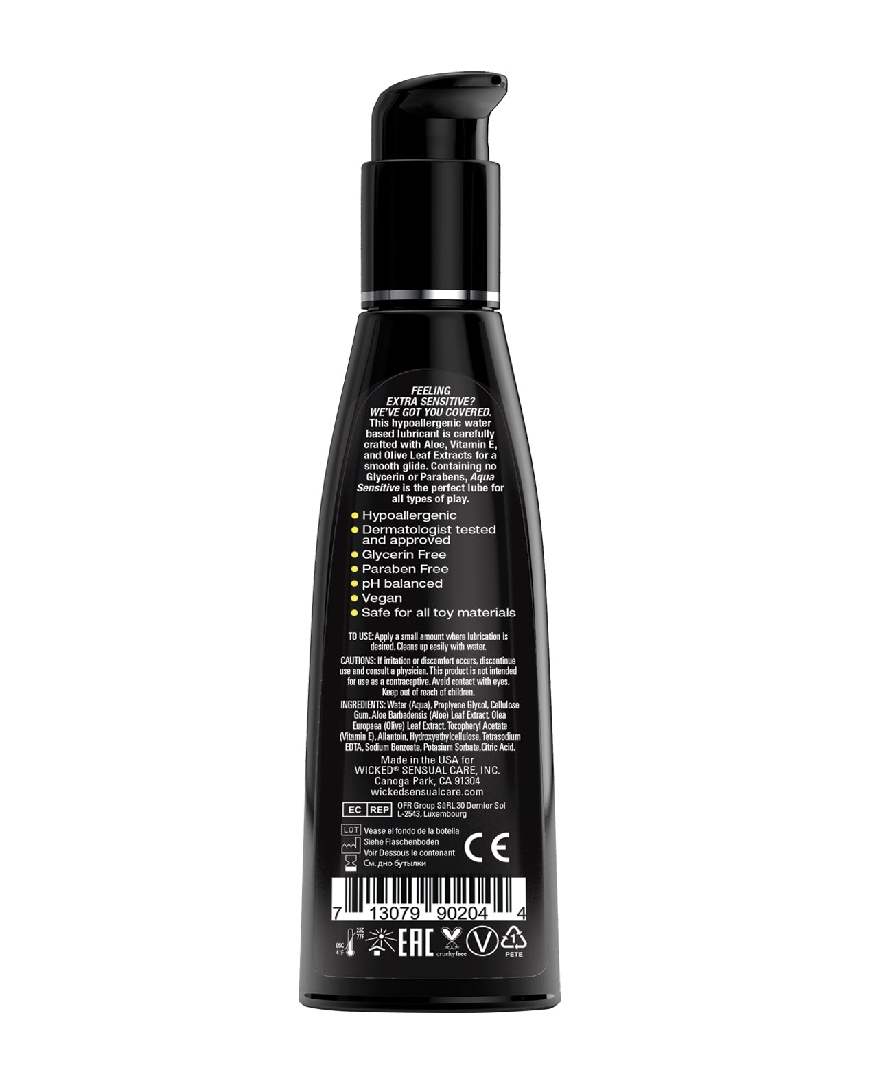 Wicked Sensual Care Hypoallergenic Aqua  Sensitive Water Based Lubricant - 4 oz  Unscented