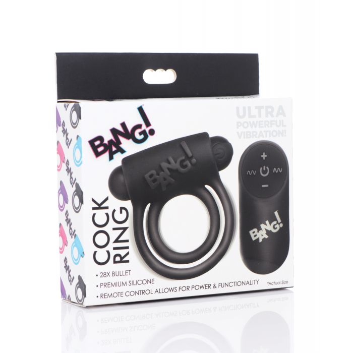 Bang! Vibrating Cock Ring & Bullet  w/Remote Control - Black