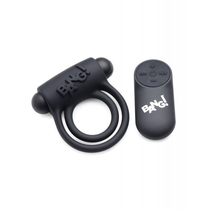 Bang! Vibrating Cock Ring & Bullet  w/Remote Control - Black