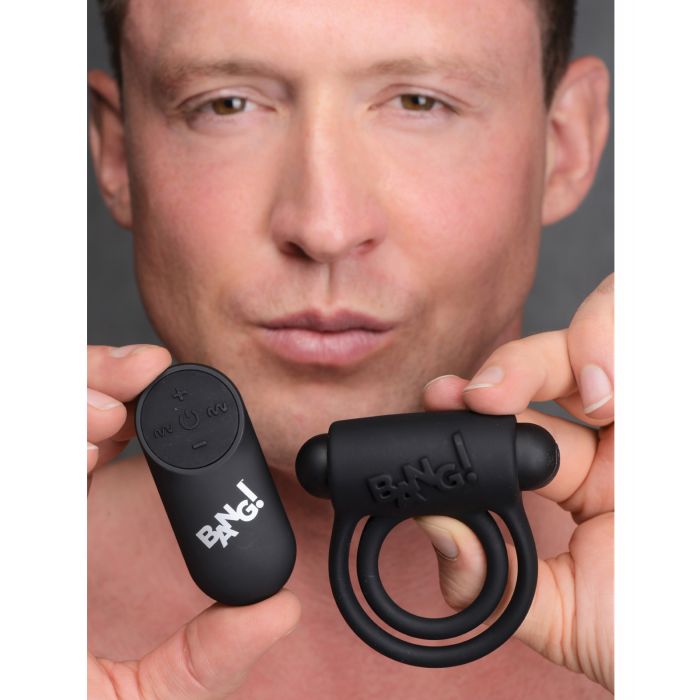 Bang! Vibrating Cock Ring & Bullet  w/Remote Control - Black