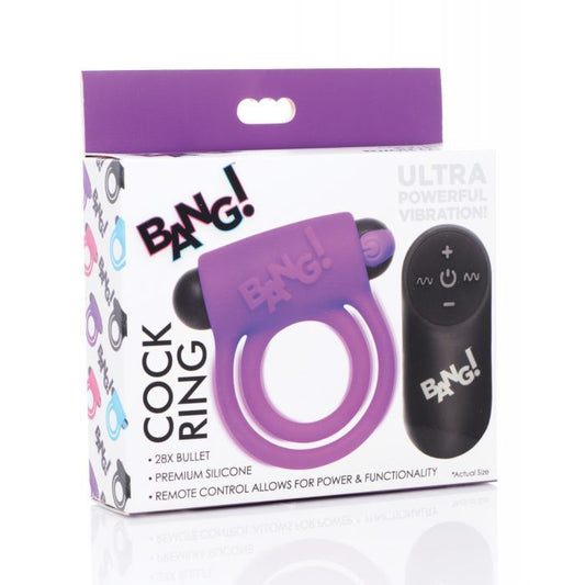 Bang! Vibrating Cock Ring & Bullet  w/Remote Control - Purple