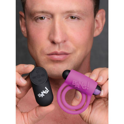 Bang! Vibrating Cock Ring & Bullet  w/Remote Control - Purple