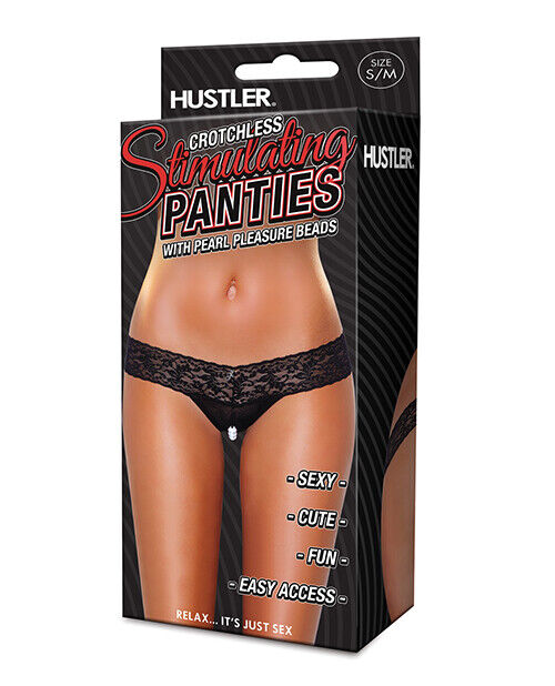 Hustler Stimulating Panties w/Pearl Pleasure Beads Black M/L