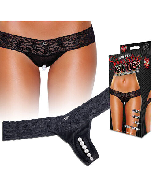 Hustler Stimulating Panties w/Pearl Pleasure Beads Black M/L